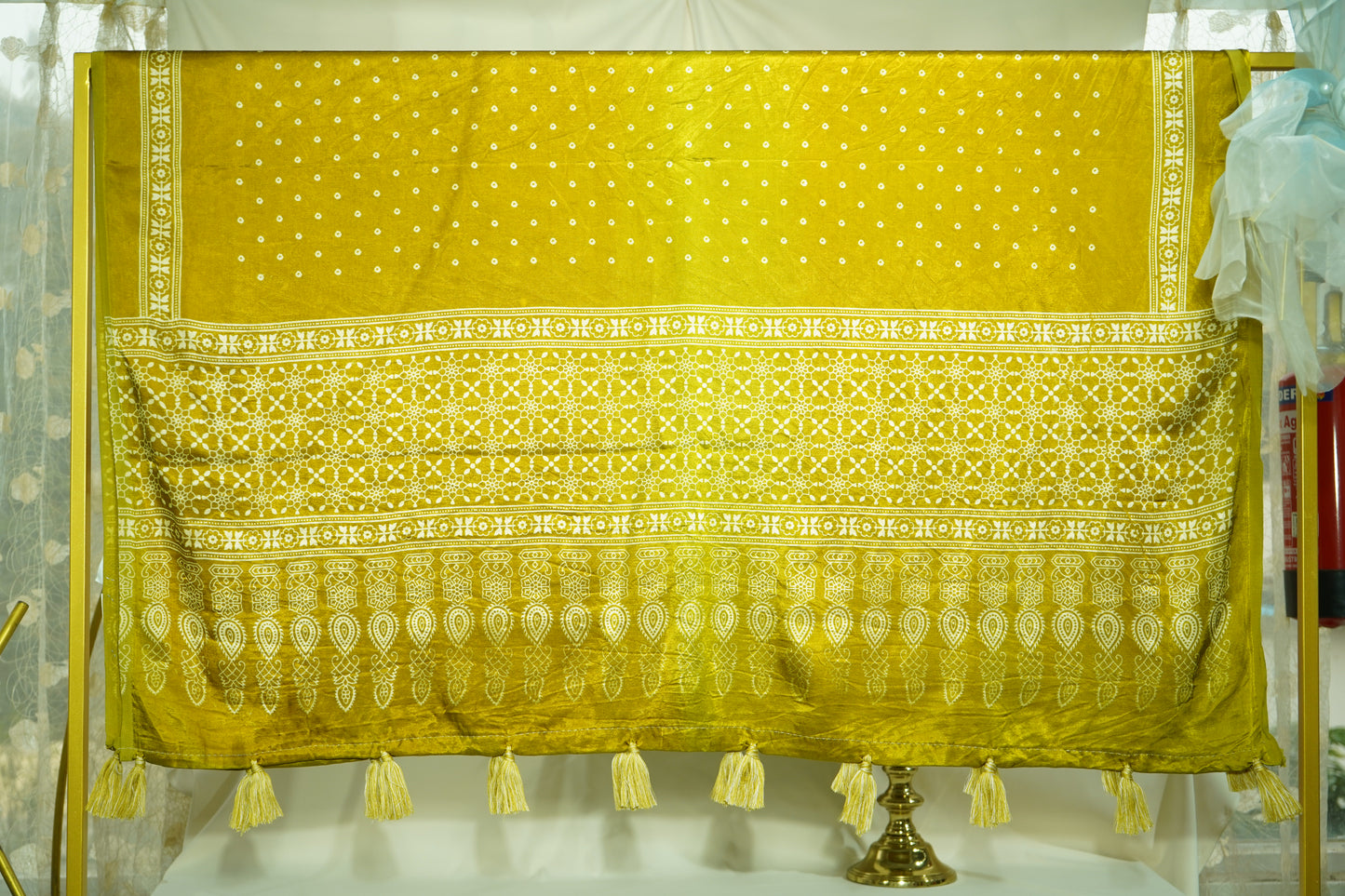 Mustard Floral Dupatta Mashru Silk Fabric