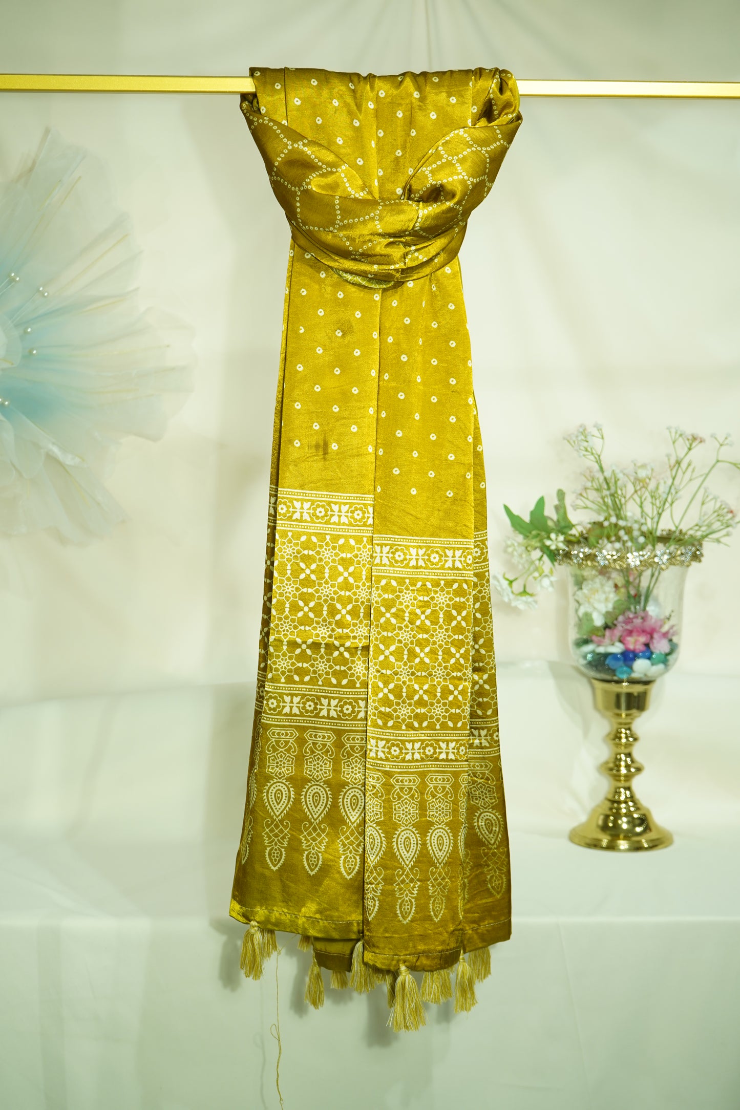 Mustard Floral Dupatta Mashru Silk Fabric