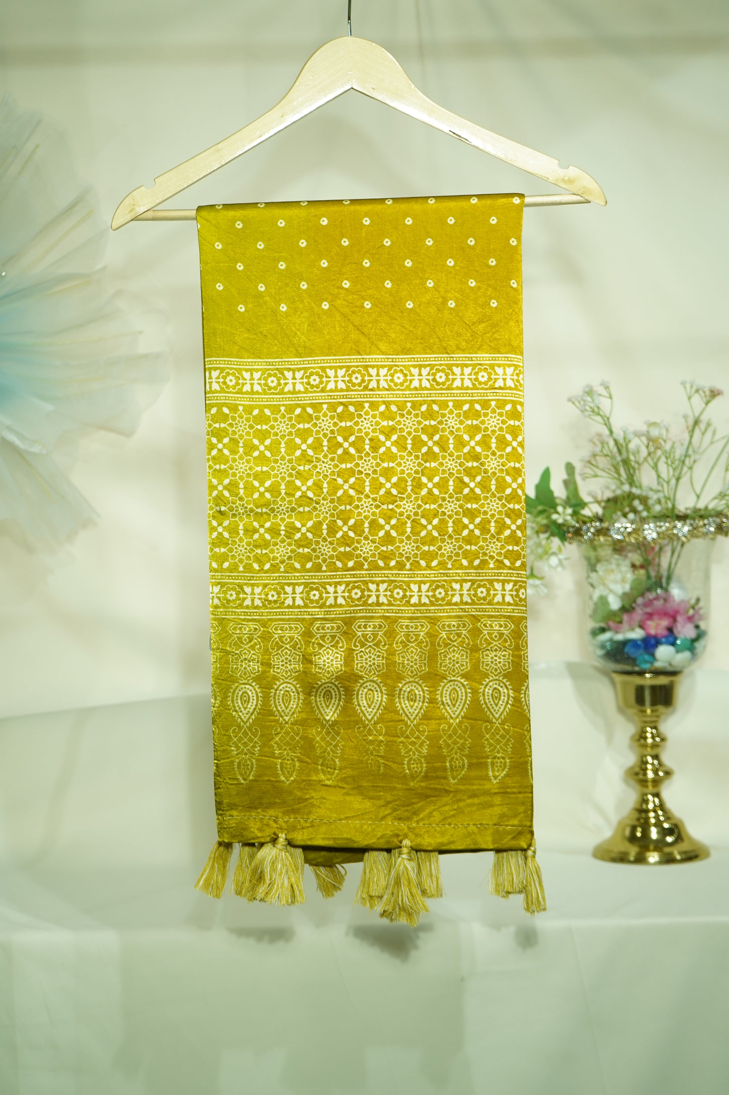 Mustard Floral Dupatta Mashru Silk Fabric