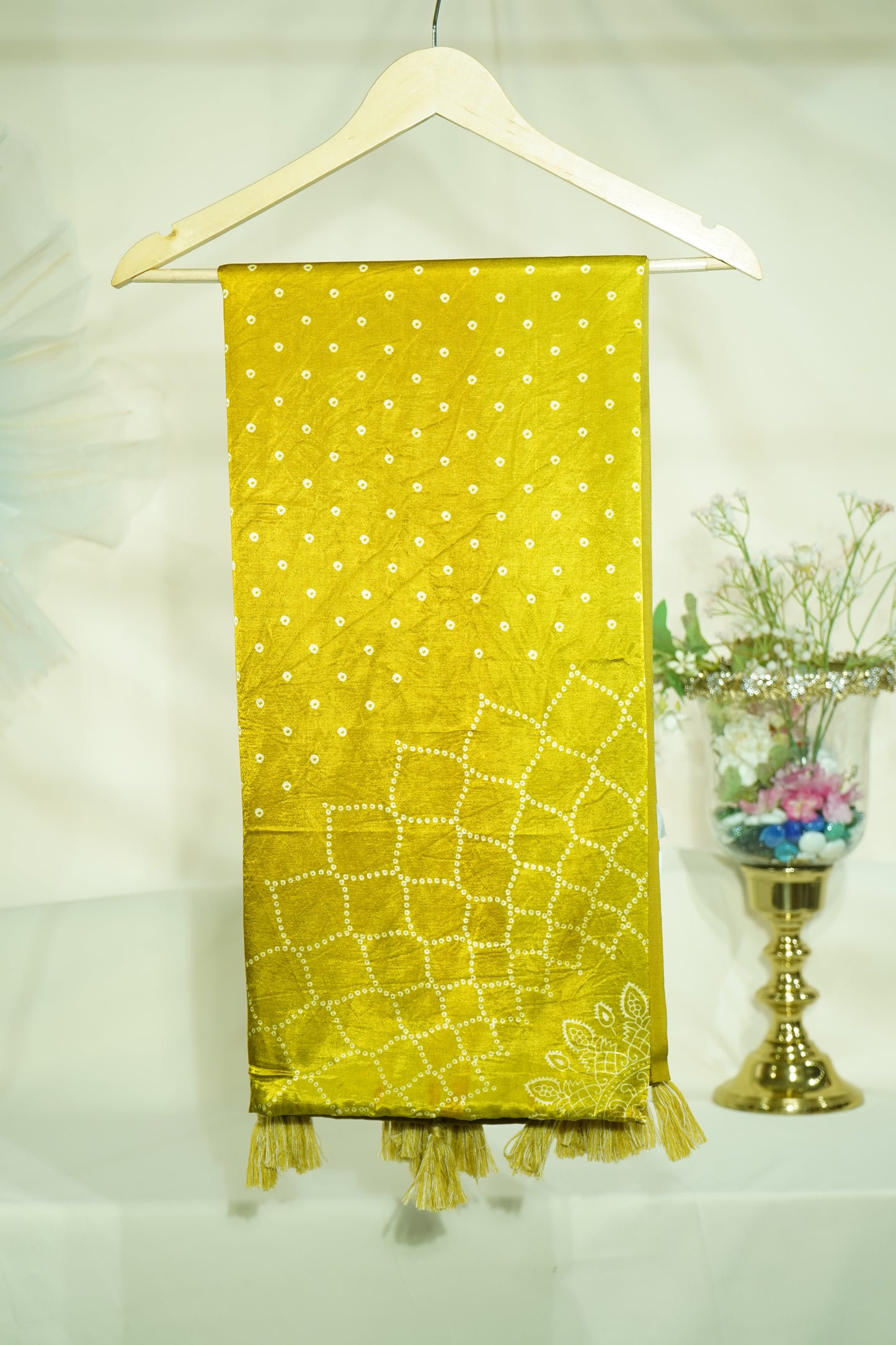 Mustard Floral Dupatta Mashru Silk Fabric