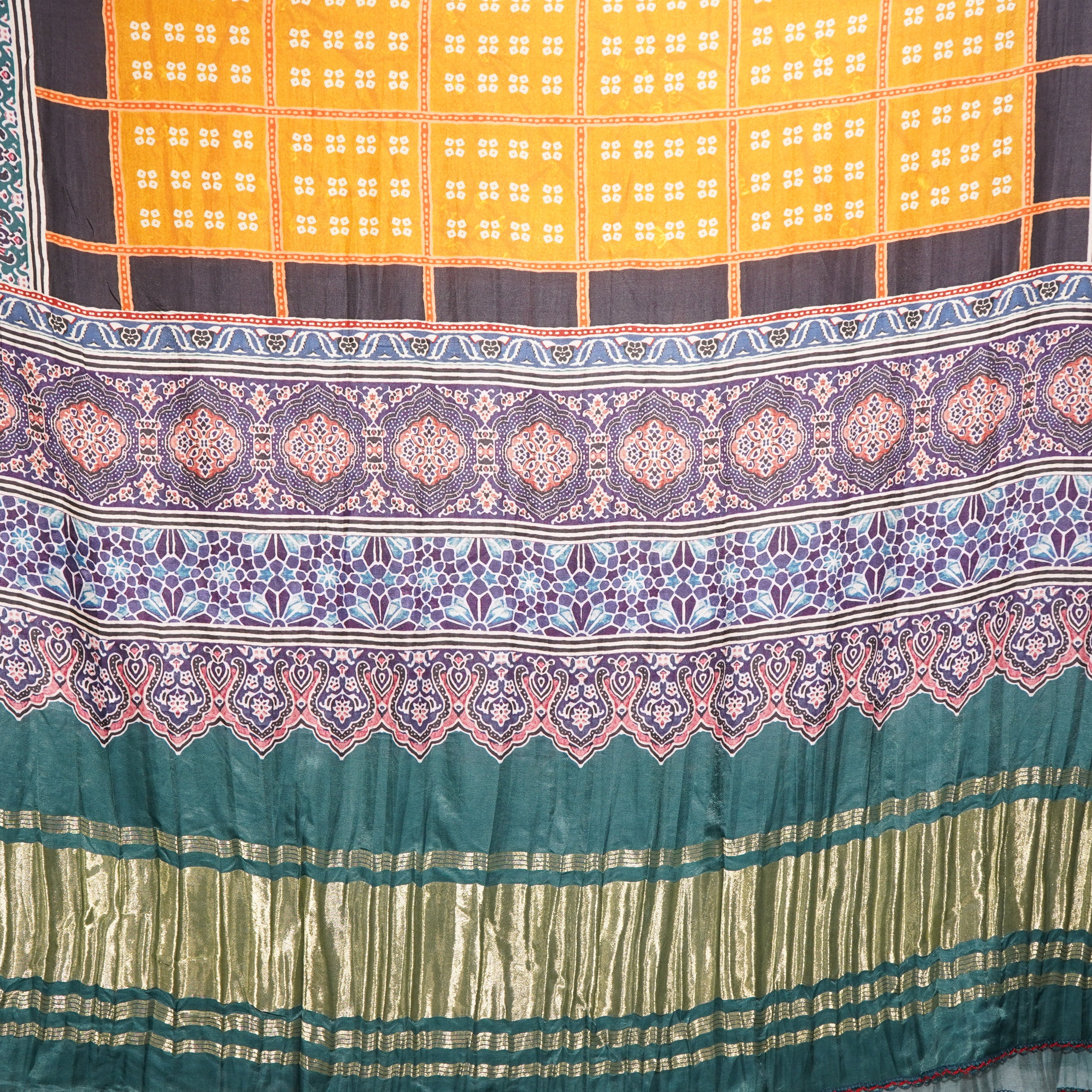 Yellow Multicolor Bandhani Print Dupatta Gaji Silk Fabric