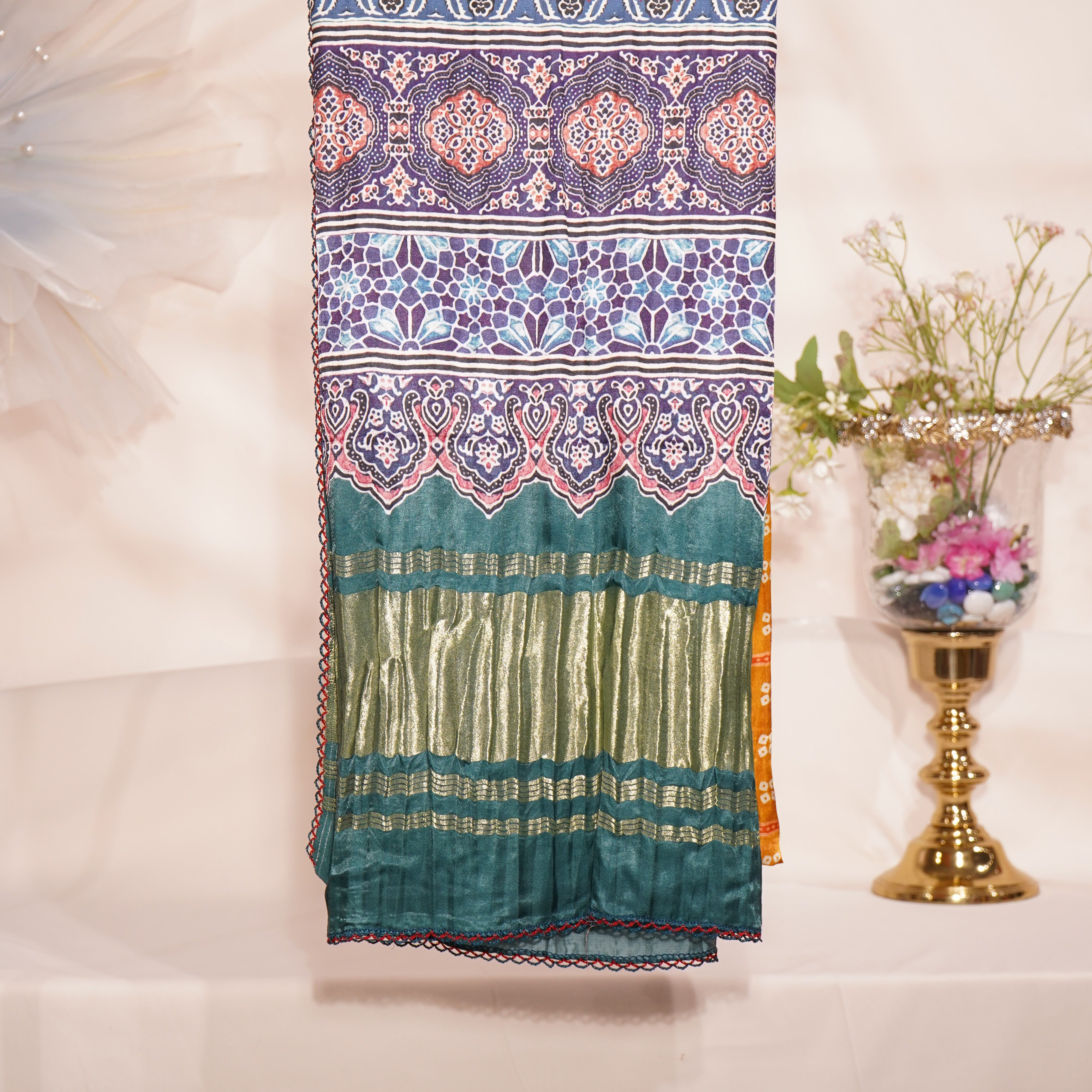 Yellow Multicolor Bandhani Print Dupatta Gaji Silk Fabric