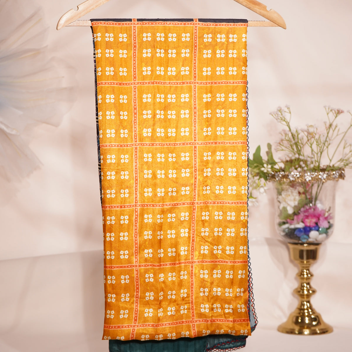 Yellow Multicolor Bandhani Print Dupatta Gaji Silk Fabric