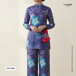 Royal Blue floral print Bemberg Modal Silk Fabric KTP-31422 - TradeUNO