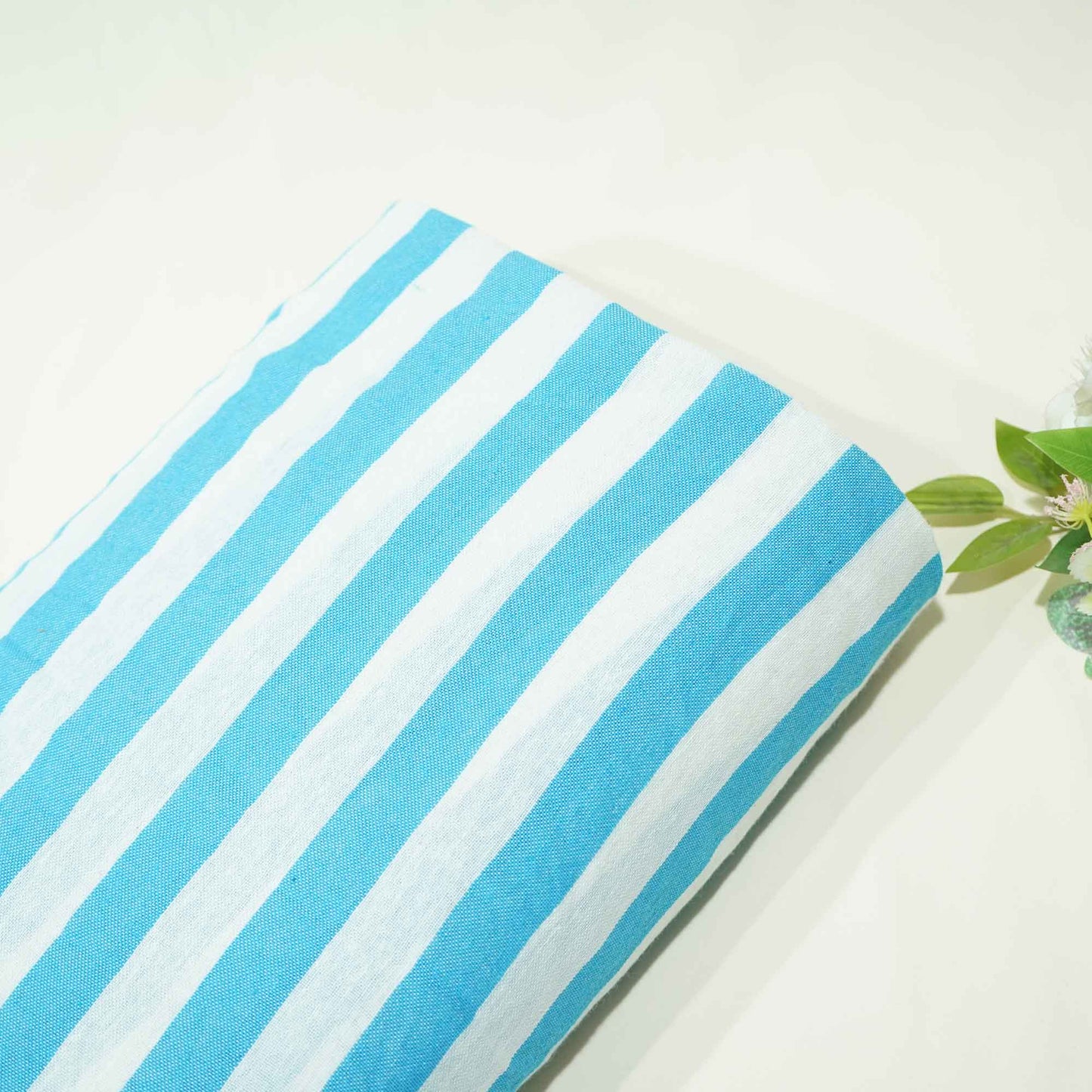 White Blue Stripes Cotton Casement TU 1036