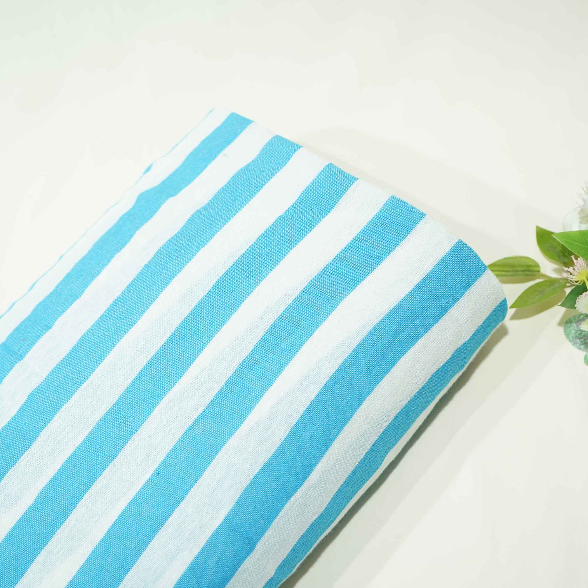 White Blue Stripes Cotton Casement TU 1036
