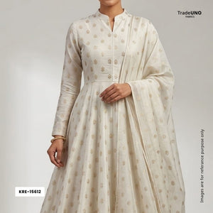 White Gold Floral Buti Dyeable Katan Silk KRE-15612 - TradeUNO