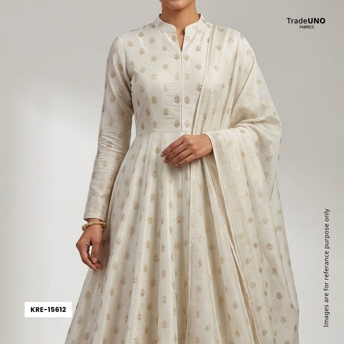 White Gold Floral Buti Dyeable Katan Silk KRE-15612 - TradeUNO