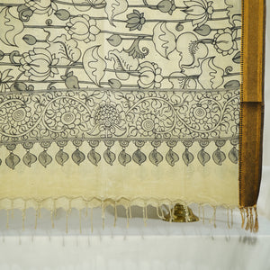 Premium Golden Kalamkari Prints Pen Kalamkari Dupatta Fabric