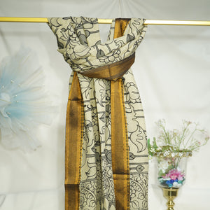 Premium Golden Kalamkari Prints Pen Kalamkari Dupatta Fabric