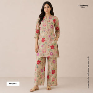Beige with Multicolor thread floral embroidery Kanjivaram Silk Fabric TF-31441 - TradeUNO