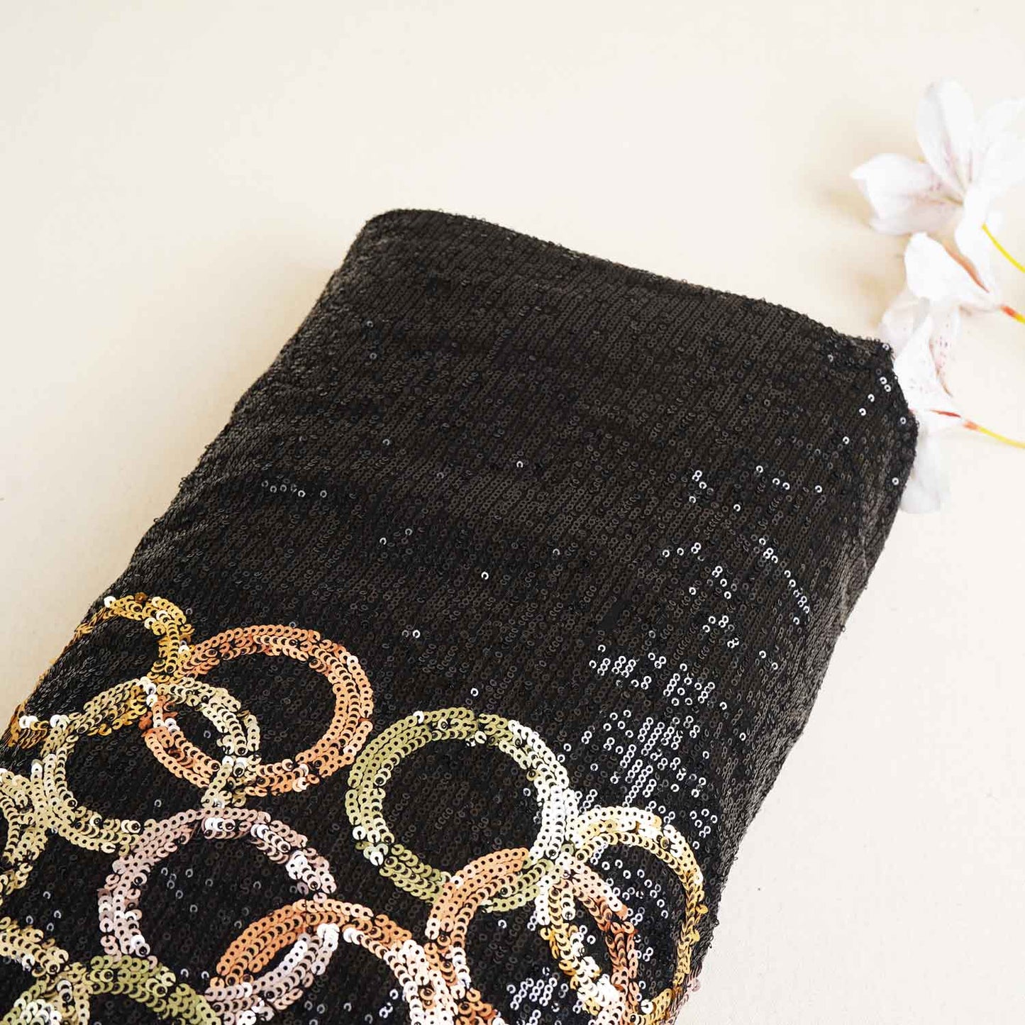 Black & Multicolor Sequence Embroidery Georgette Fabric 11145
