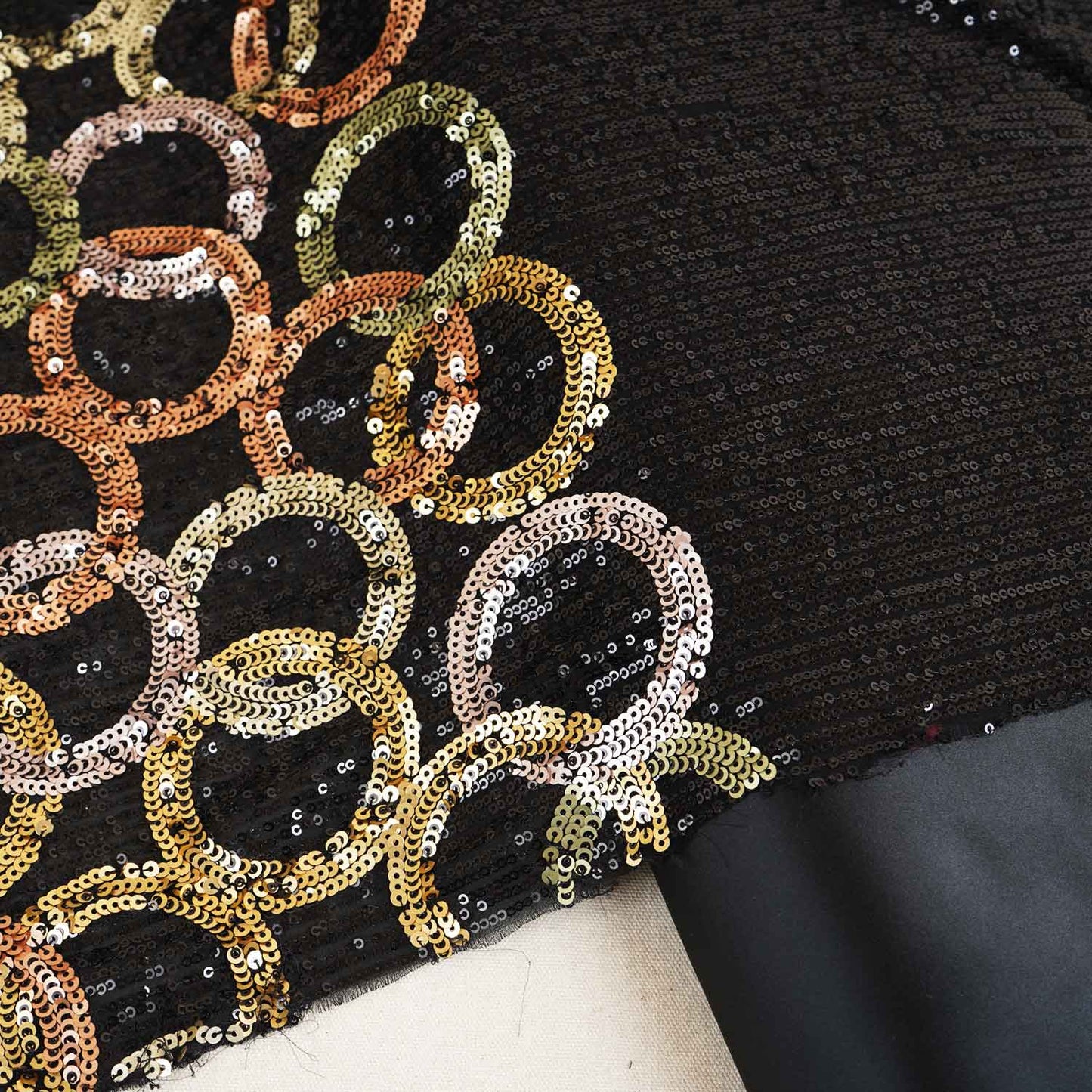 Black & Multicolor Sequence Embroidery Georgette Fabric 11145