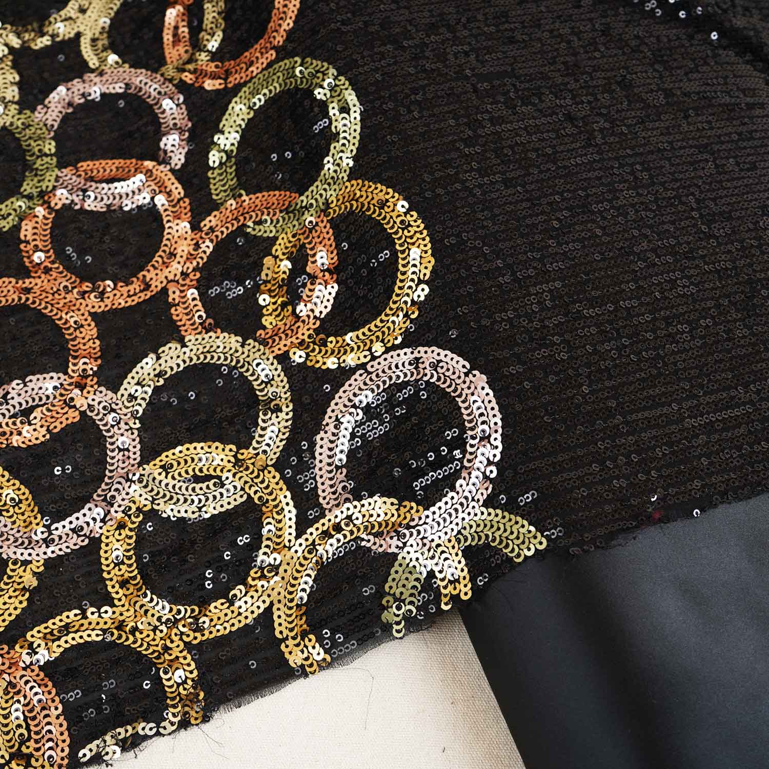 Black & Multicolor Sequence Embroidery Georgette Fabric 11145 - TradeUNO