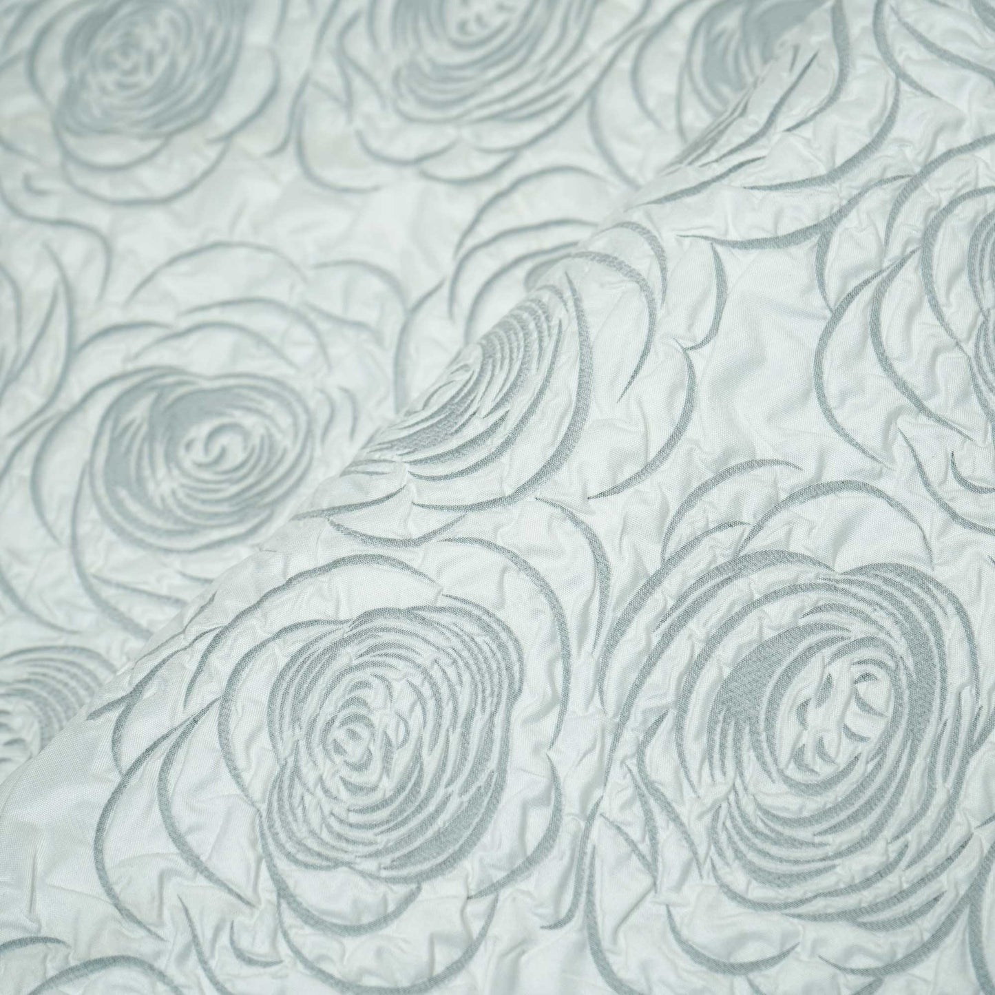 White & Black Floral Print Satin AFC-11186  