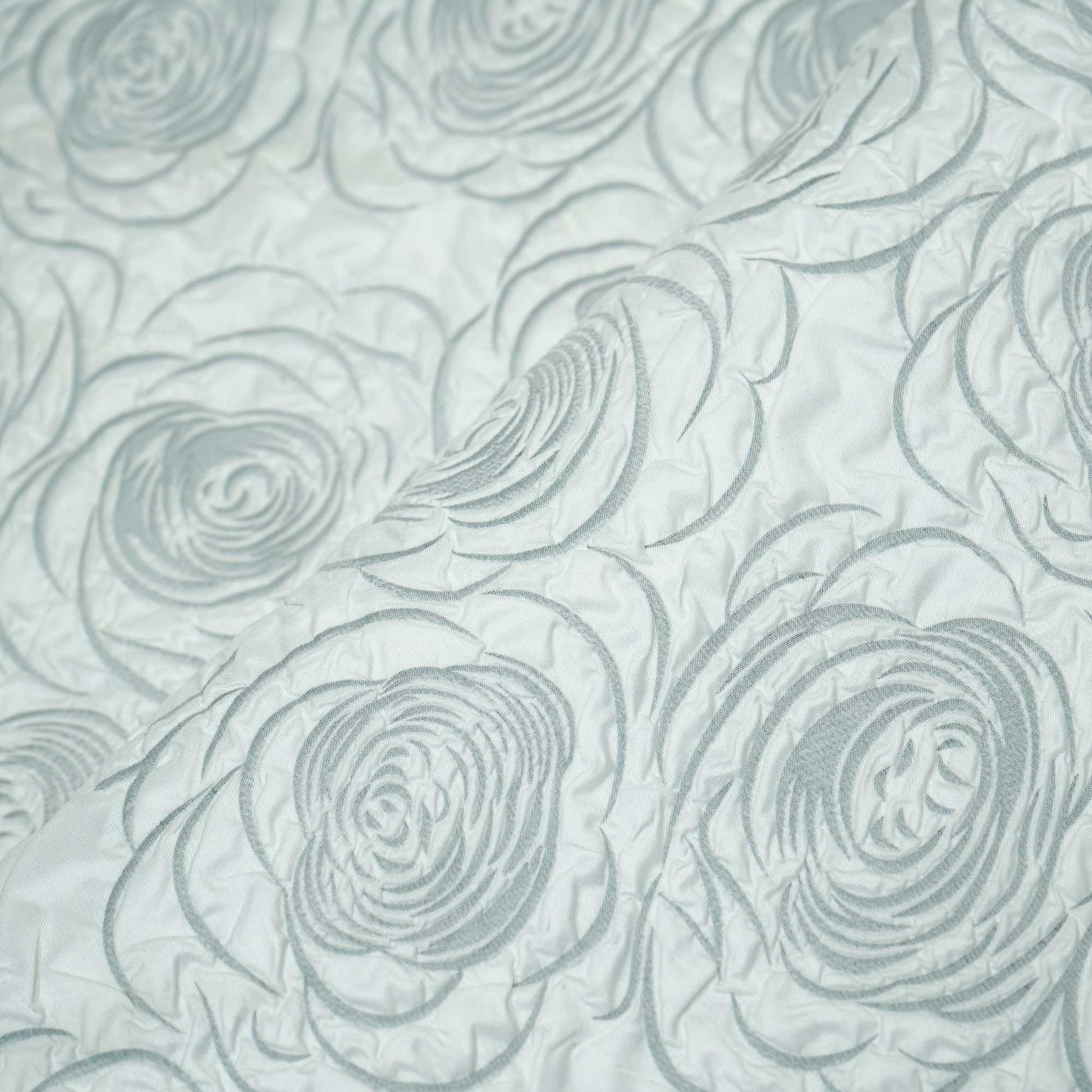 White & Black Floral Print Satin AFC-11186  
