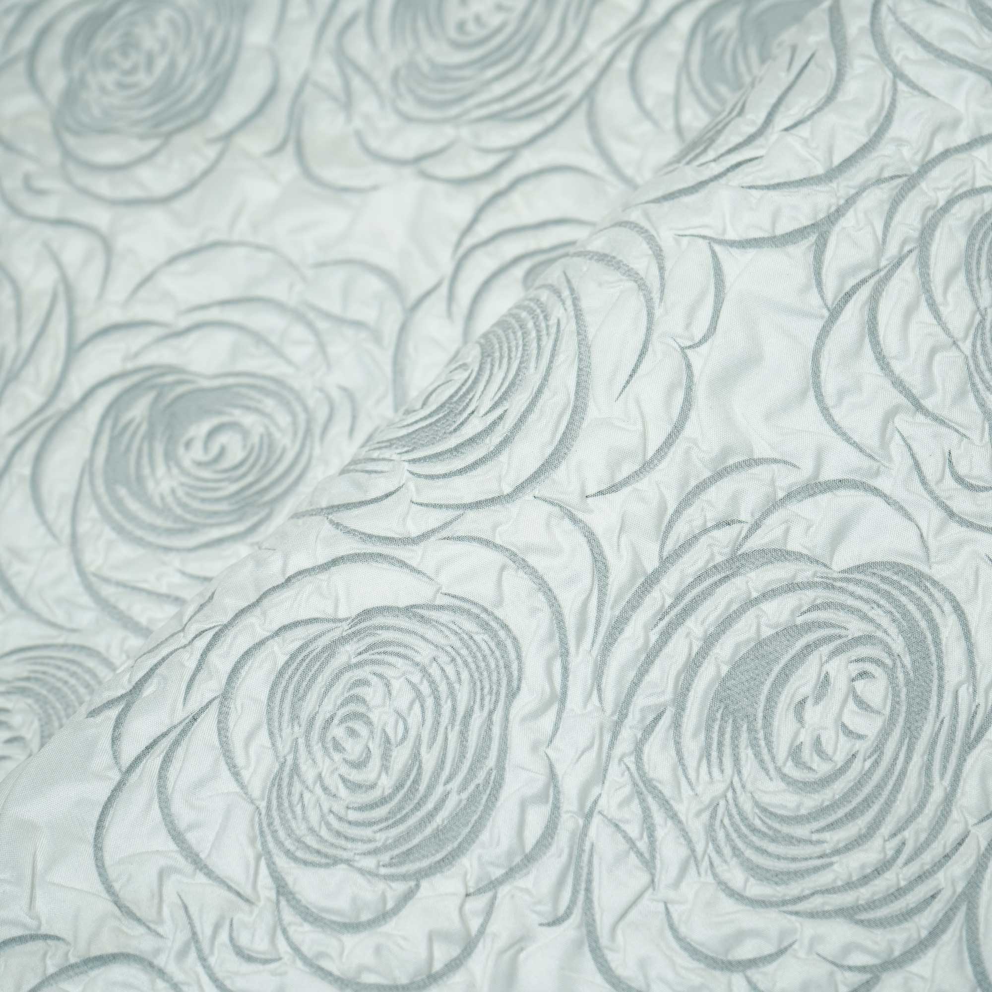 White & Black Floral Print Satin AFC-11186  