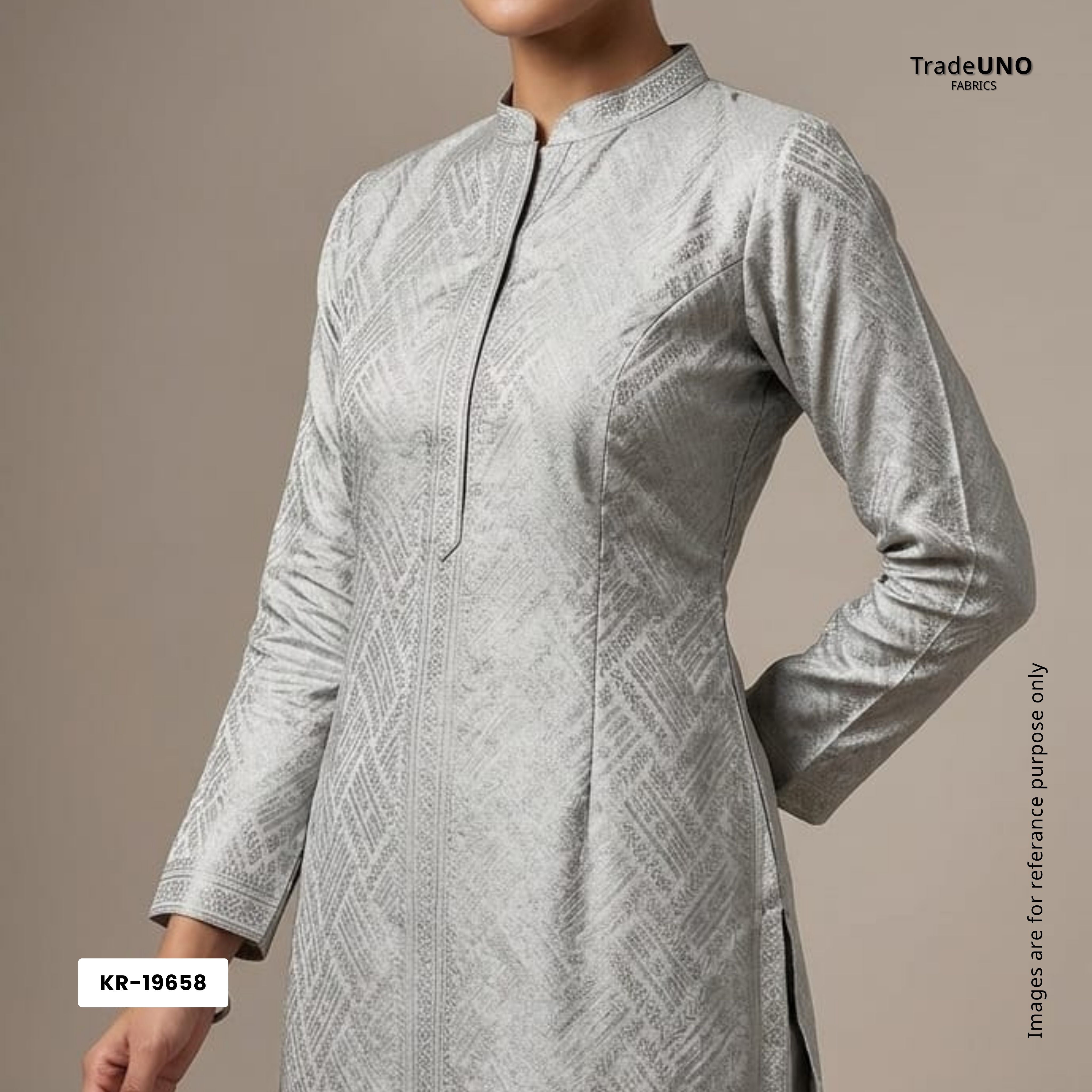 Grey Self Tanchui Cotton Silk Fabric KR-19658 - TradeUNO