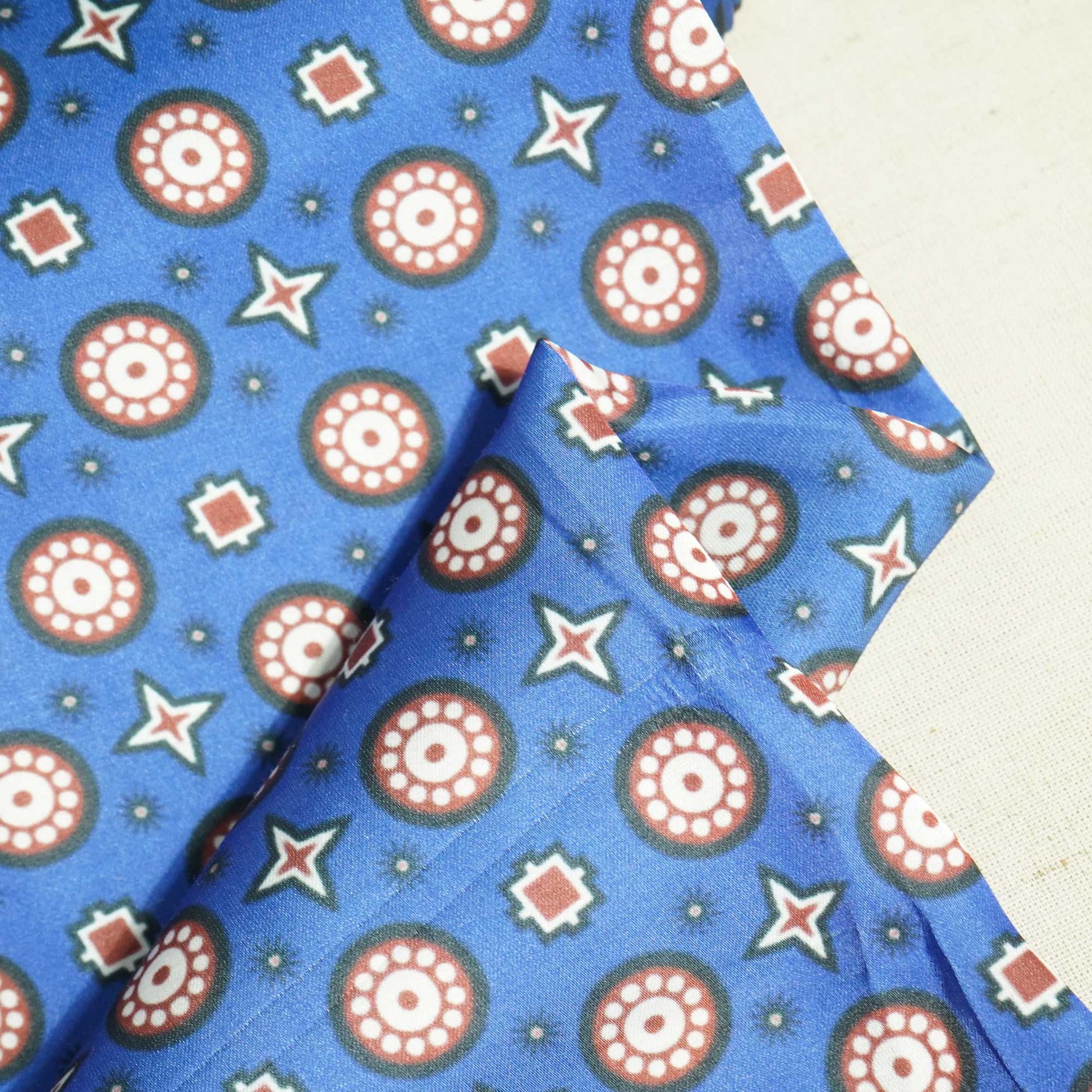 Blue Goemeterical Print Modal Satin VC-11268