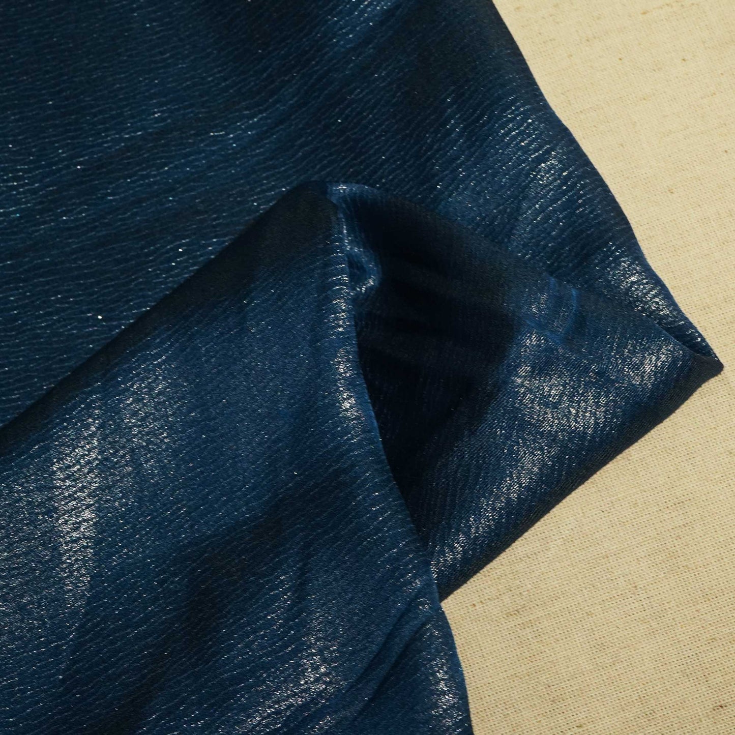 Prussian Blue Solid Silver Shimmer Georgette Satin SVF-11436