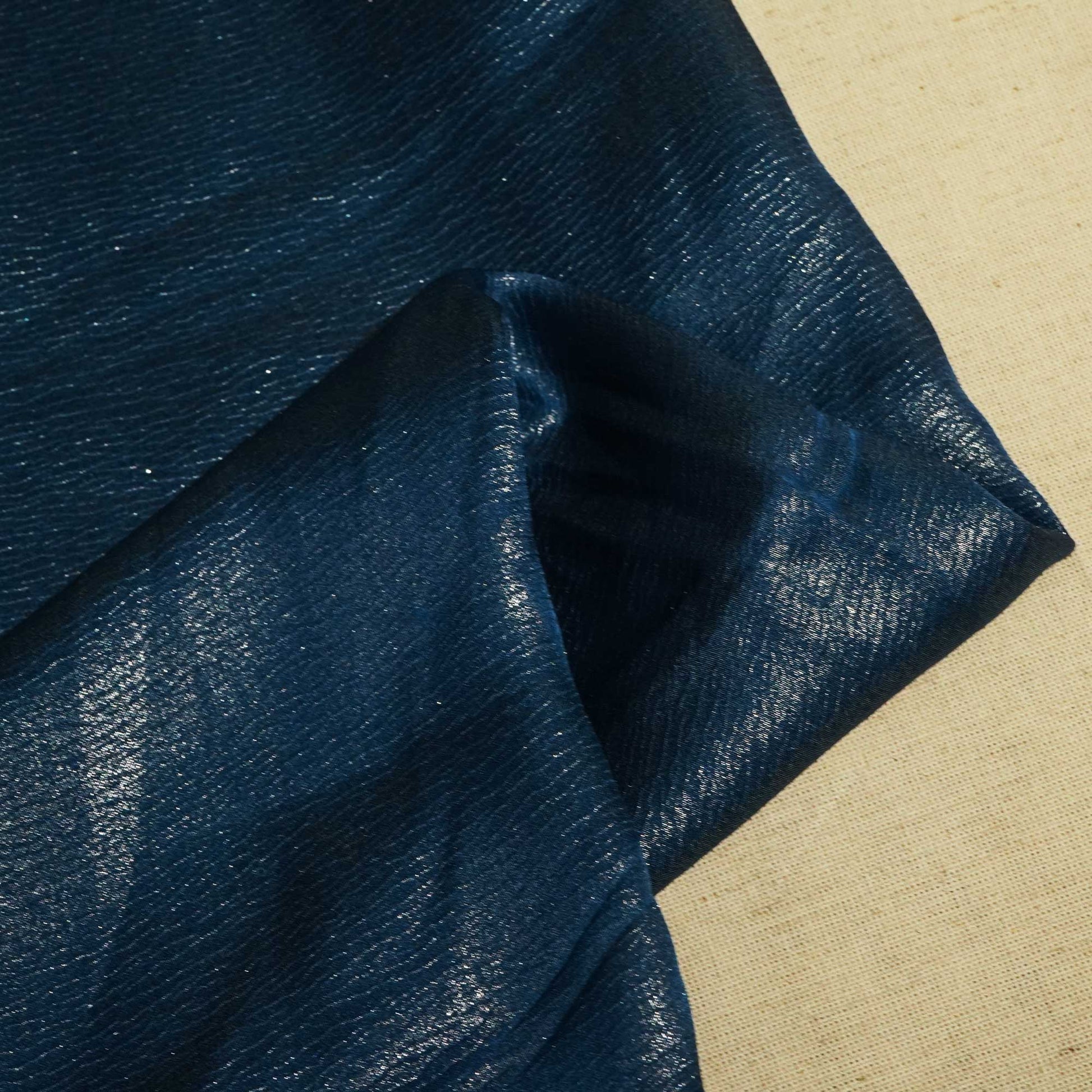 Prussian Blue Solid Silver Shimmer Georgette Satin SVF-11436
