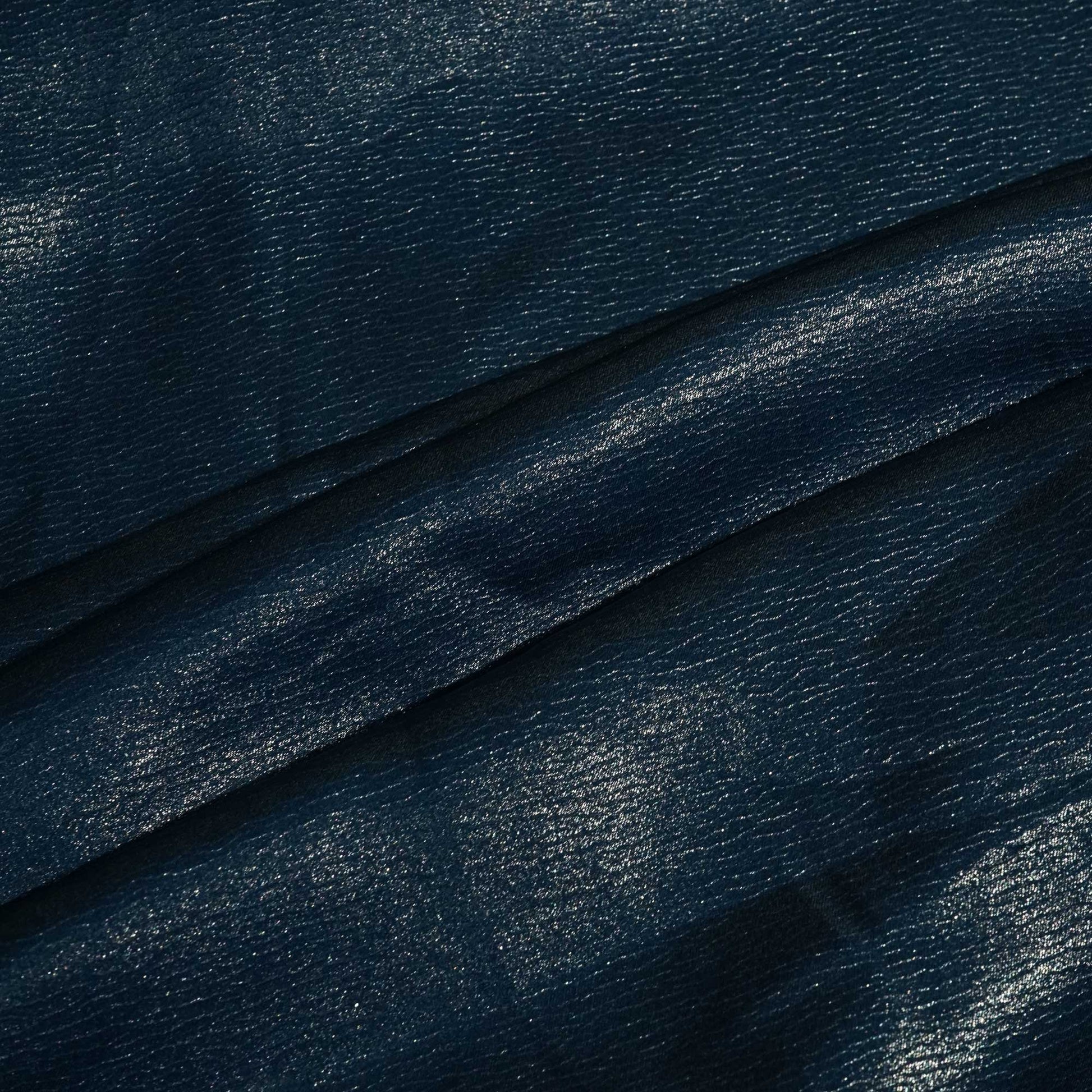 Prussian Blue Solid Silver Shimmer Georgette Satin SVF-11436