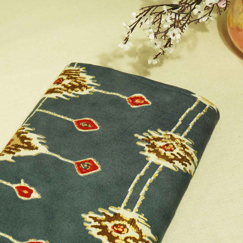 Grey Floral Foil Print Rayon TU-11813