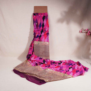 Pink Geometrical Print Sequence Embroidery Georgette SSC-11978