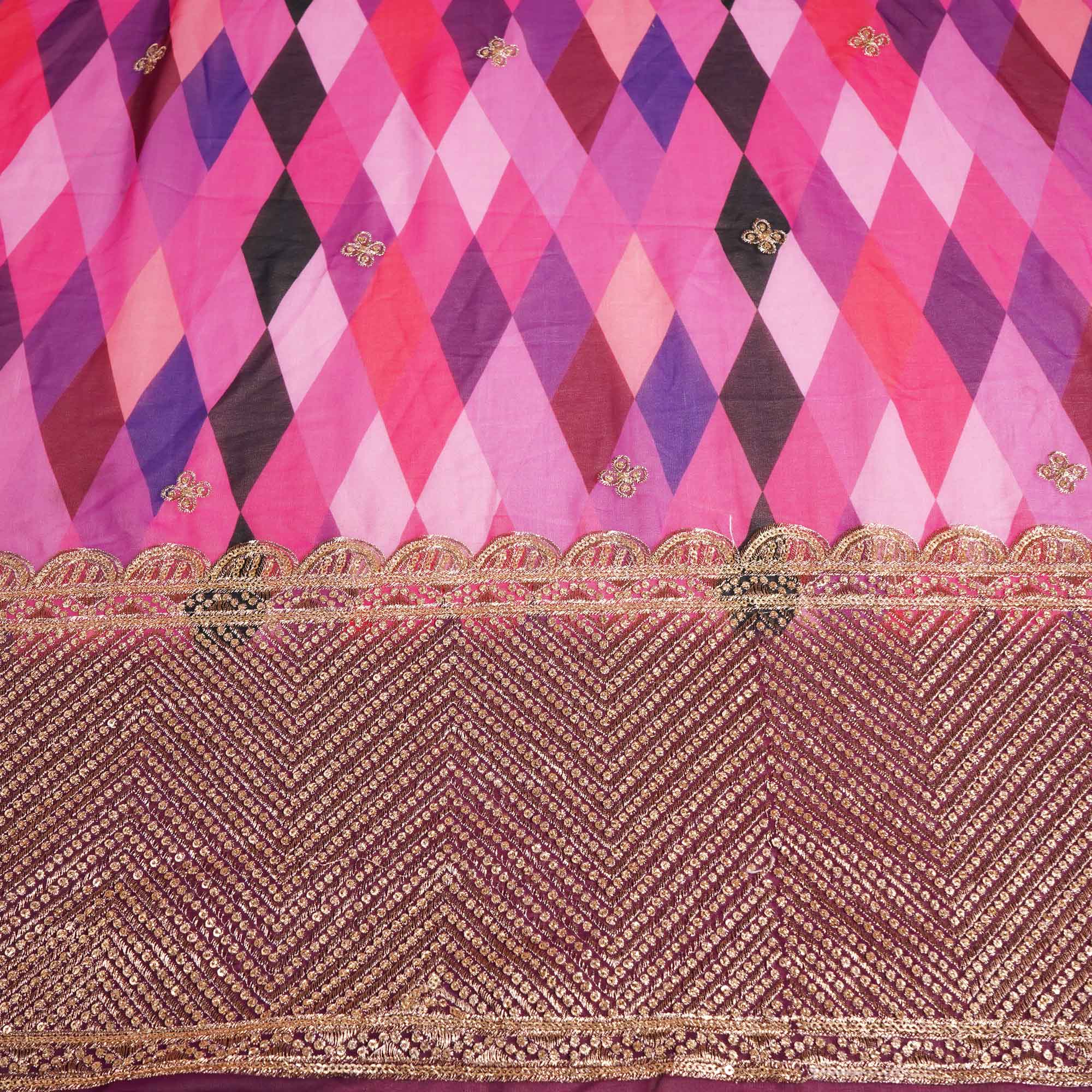 Pink Geometrical Print Sequence Embroidery Georgette SSC-11978