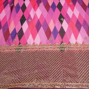 Pink Geometrical Print Sequence Embroidery Georgette SSC-11978