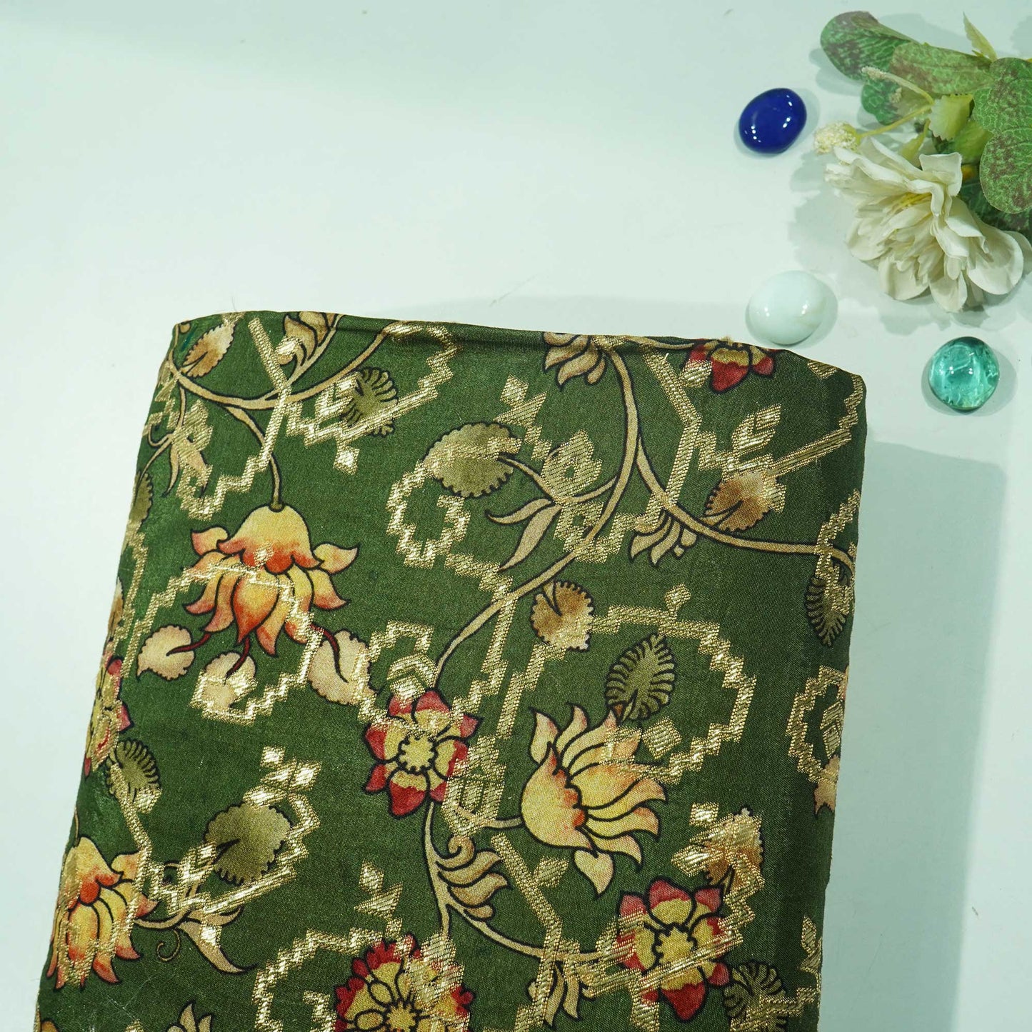 Dark Green Madhubani Print Dola Silk Jacquard KOT-11998