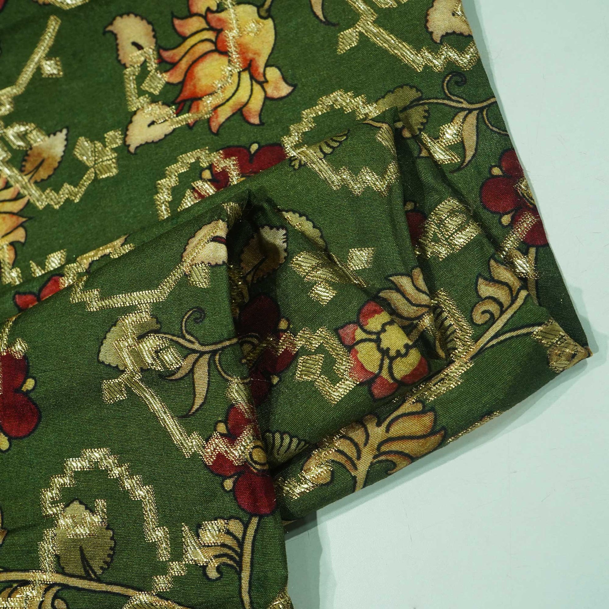 Dark Green Madhubani Print Dola Silk Jacquard KOT-11998