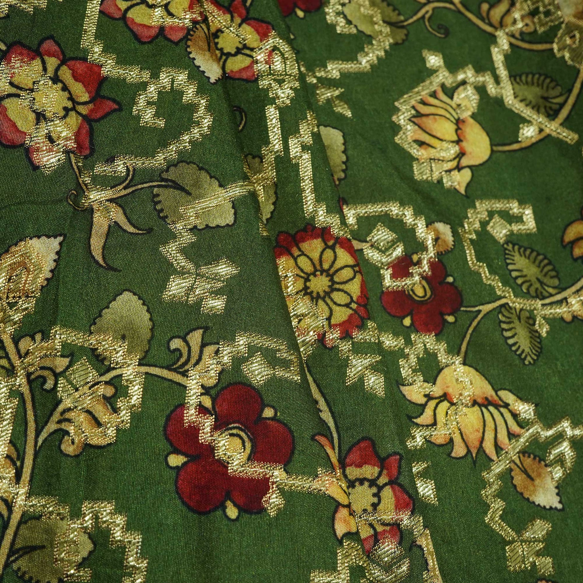Dark Green Madhubani Print Dola Silk Jacquard KOT-11998