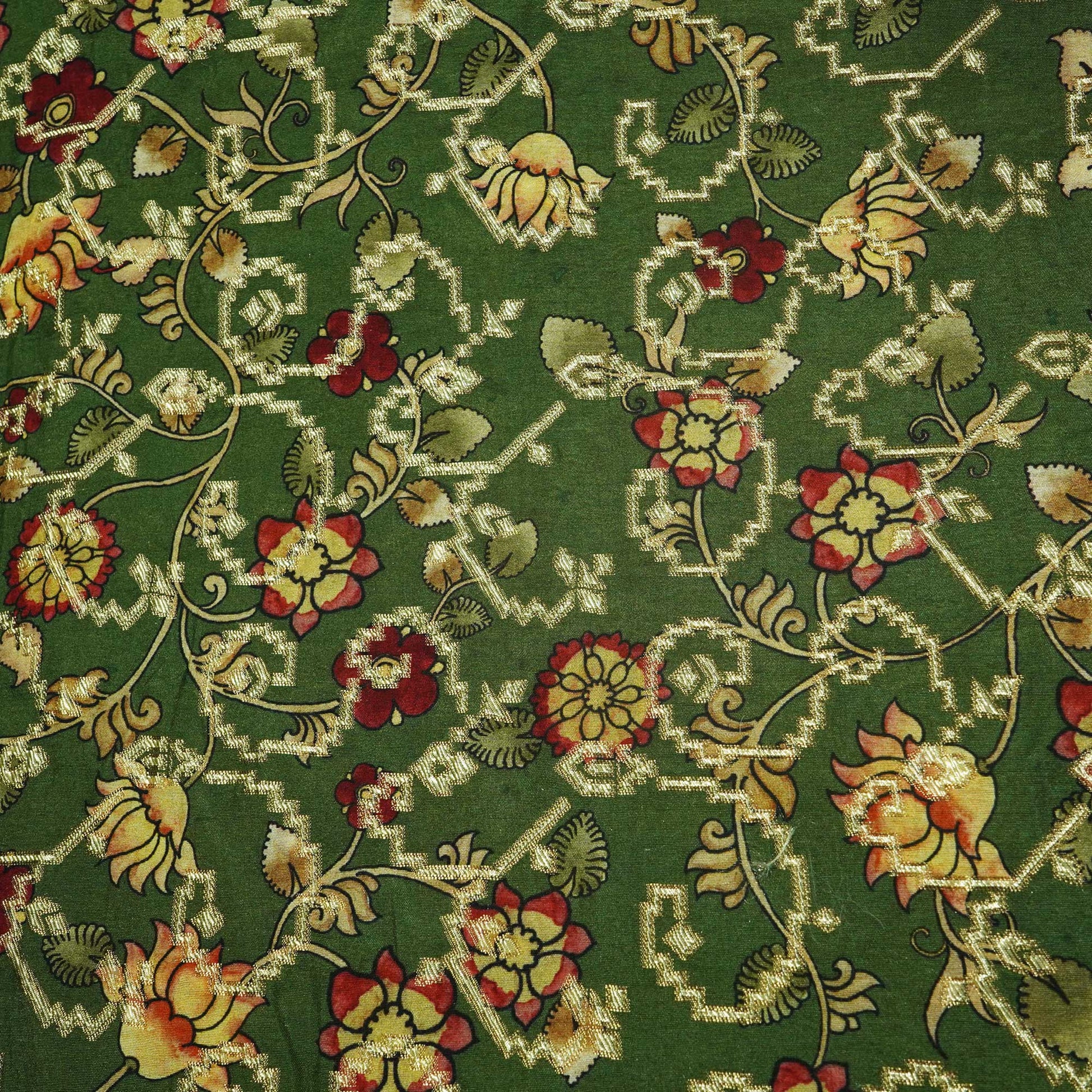 Dark Green Madhubani Print Dola Silk Jacquard KOT-11998