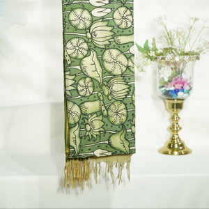 Premium Dark Green kalamkari Prints Pen Kalamkari Dupatta Fabric