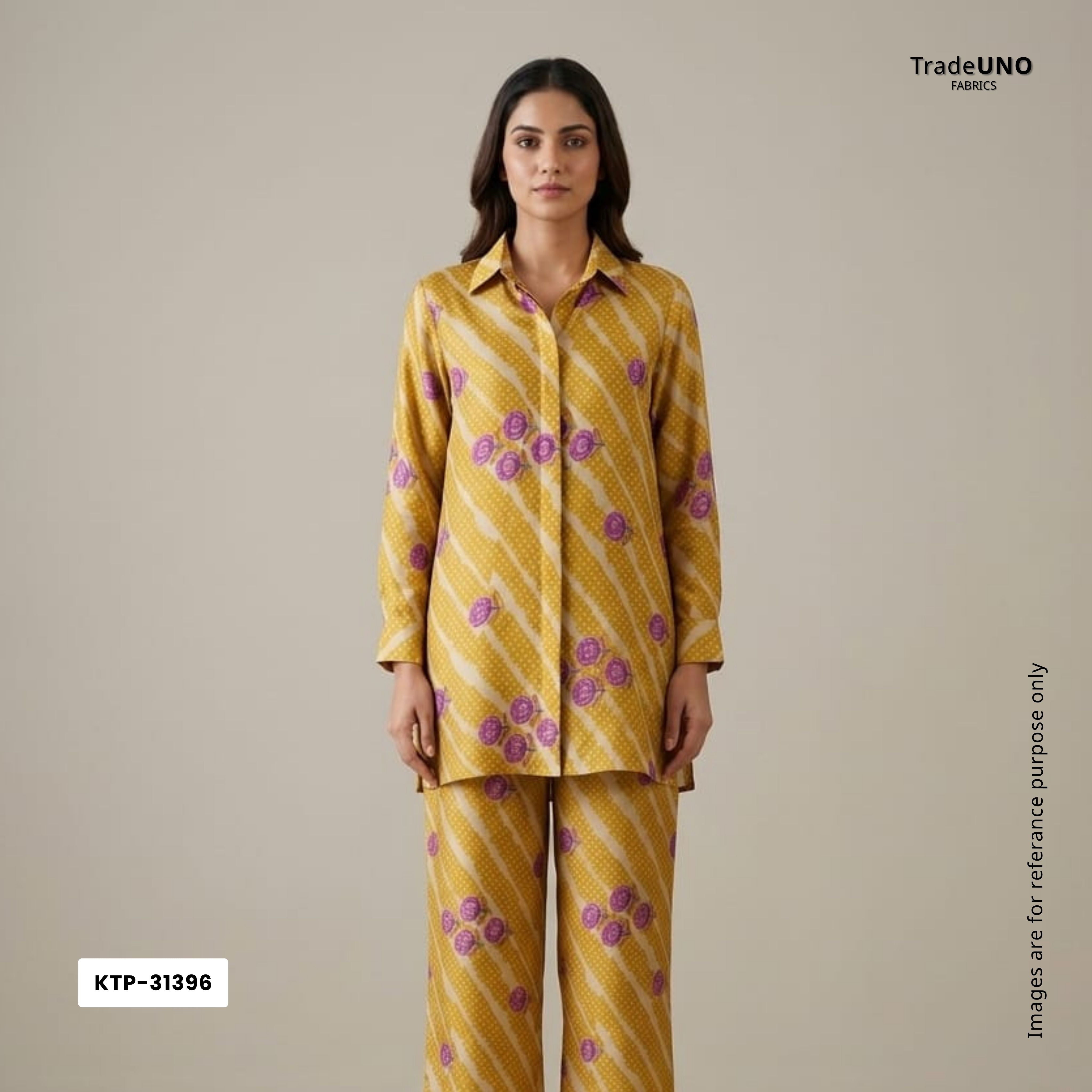 Mustard floral Bandhani print Bemberg Modal Silk Fabric KTP-31396 - TradeUNO