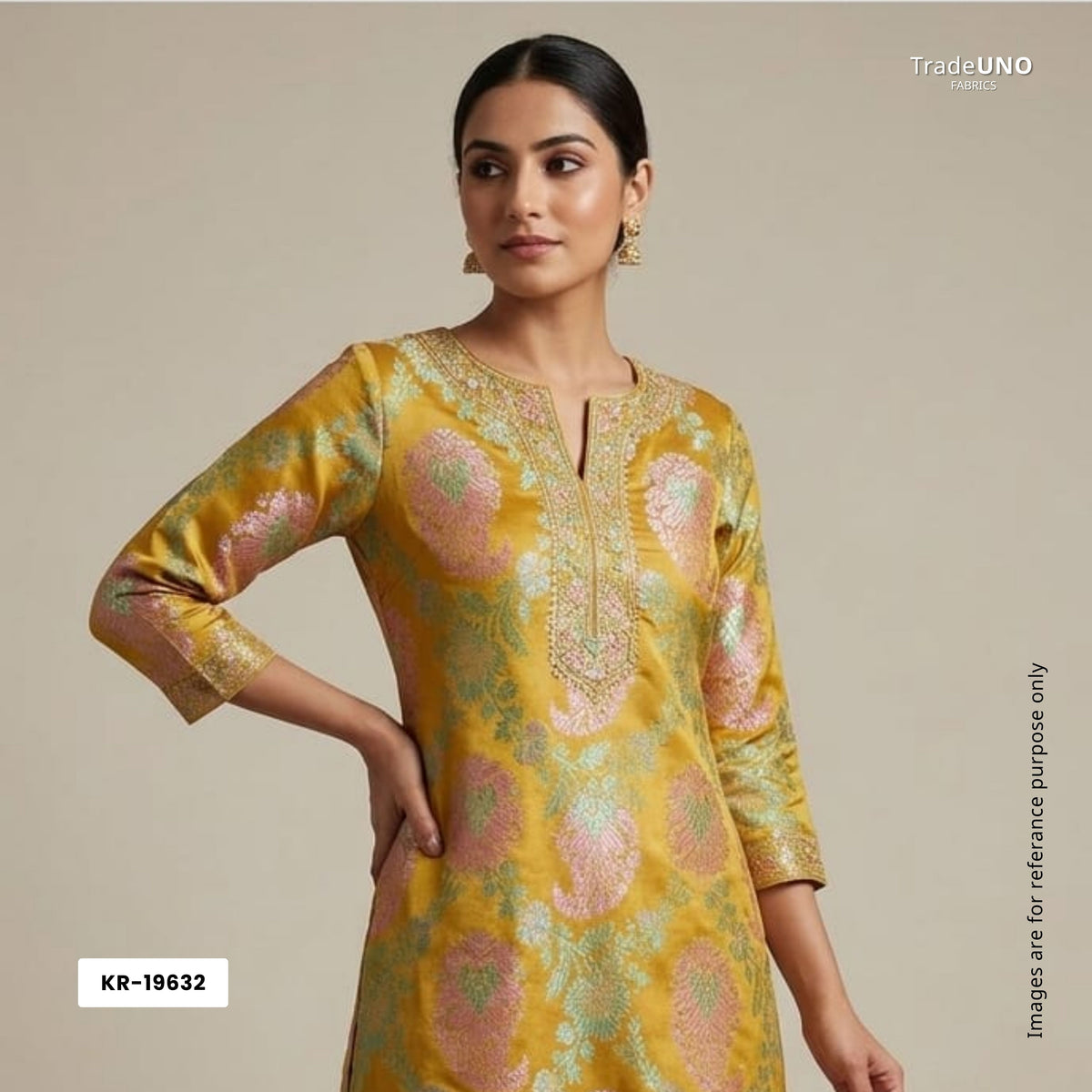 Mustard Paisley Tanchui Silk Fabric KR-19632 - TradeUNO