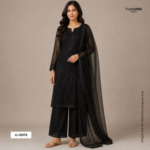 Black Sequins Embroidery Net Fabric LI-32173 - TradeUNO