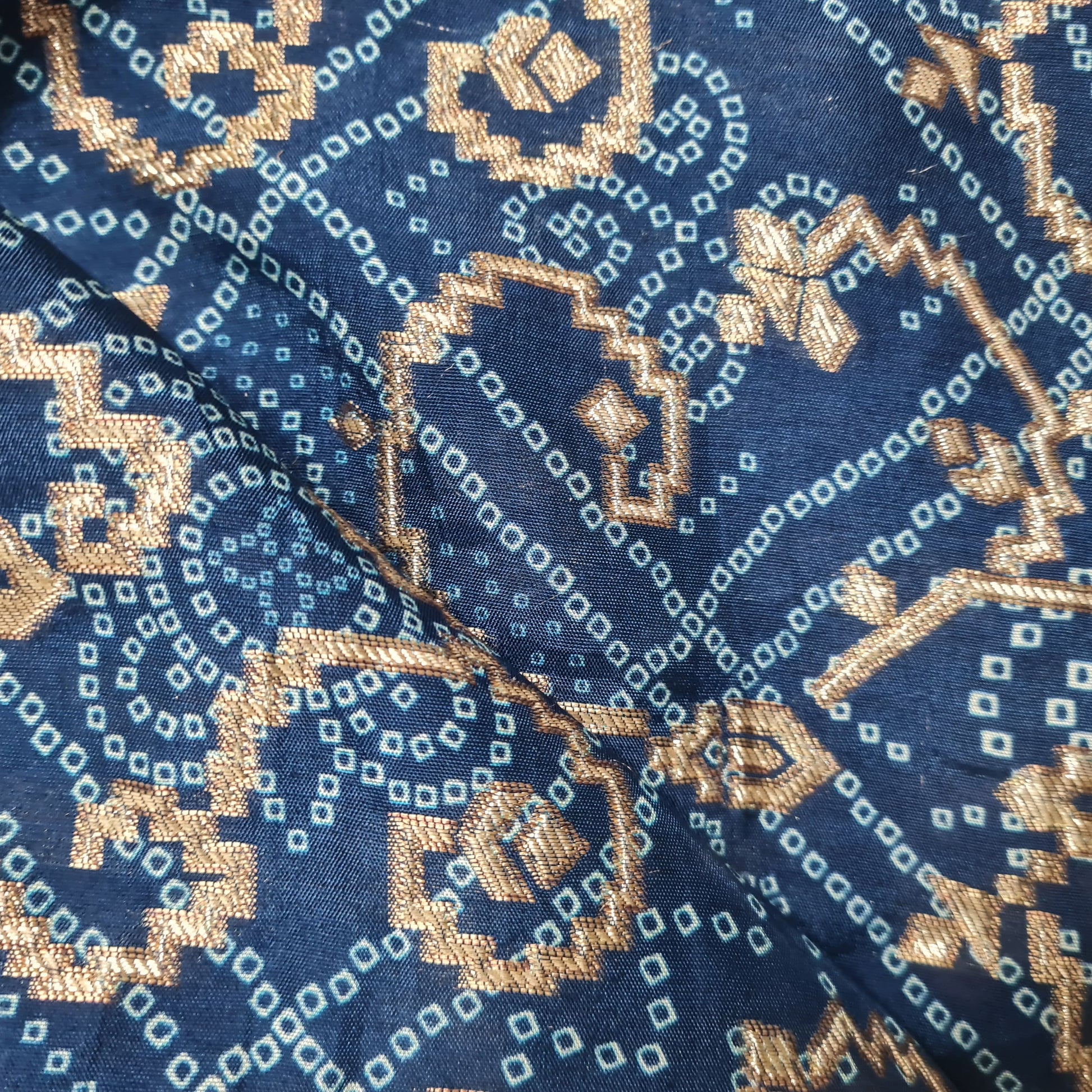 Teal Blue Patola Bandhani Print Dola Silk Jacquard Fabric