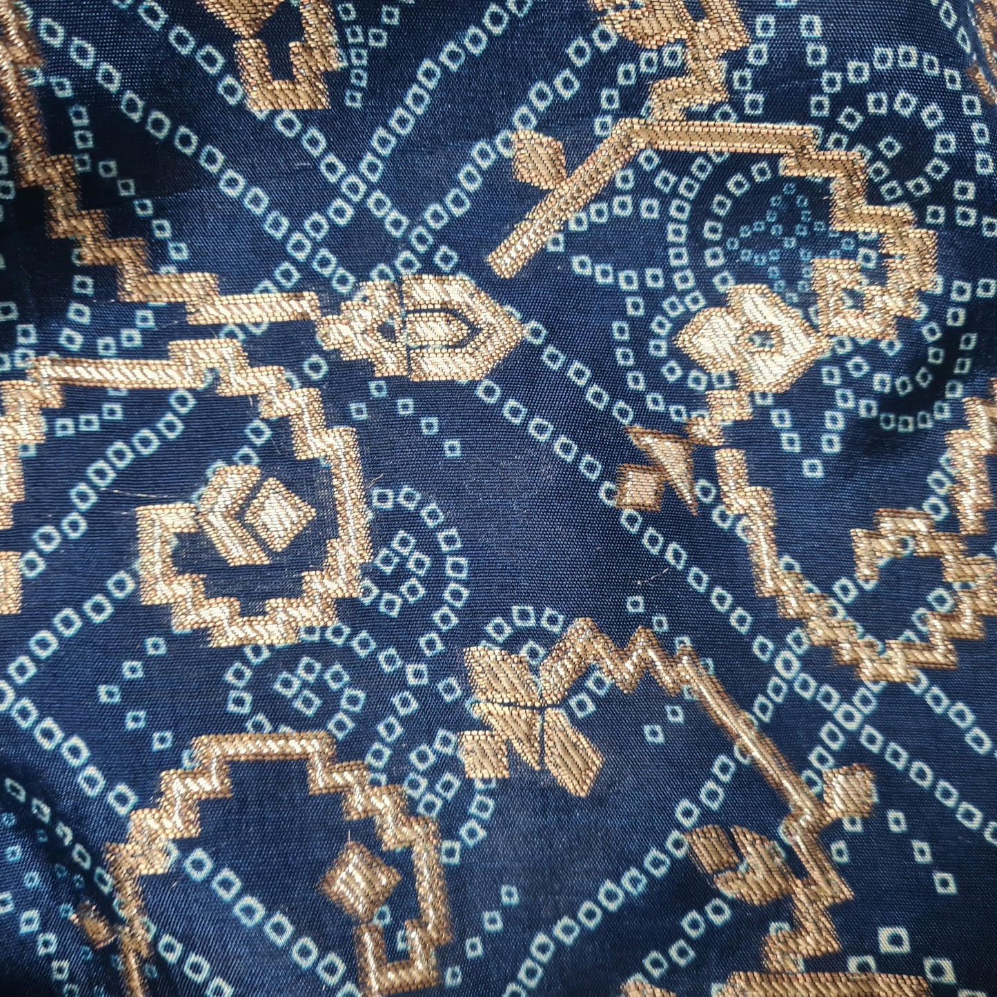 Teal Blue Patola Bandhani Print Dola Silk Jacquard Fabric