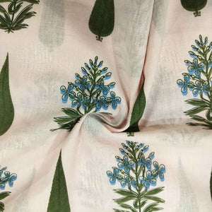 Peach Pink & Green Floral With Lurex Cotton DE-12028