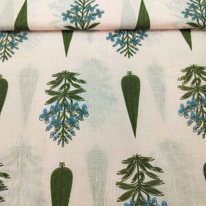 Peach Pink & Green Floral With Lurex Cotton DE-12028
