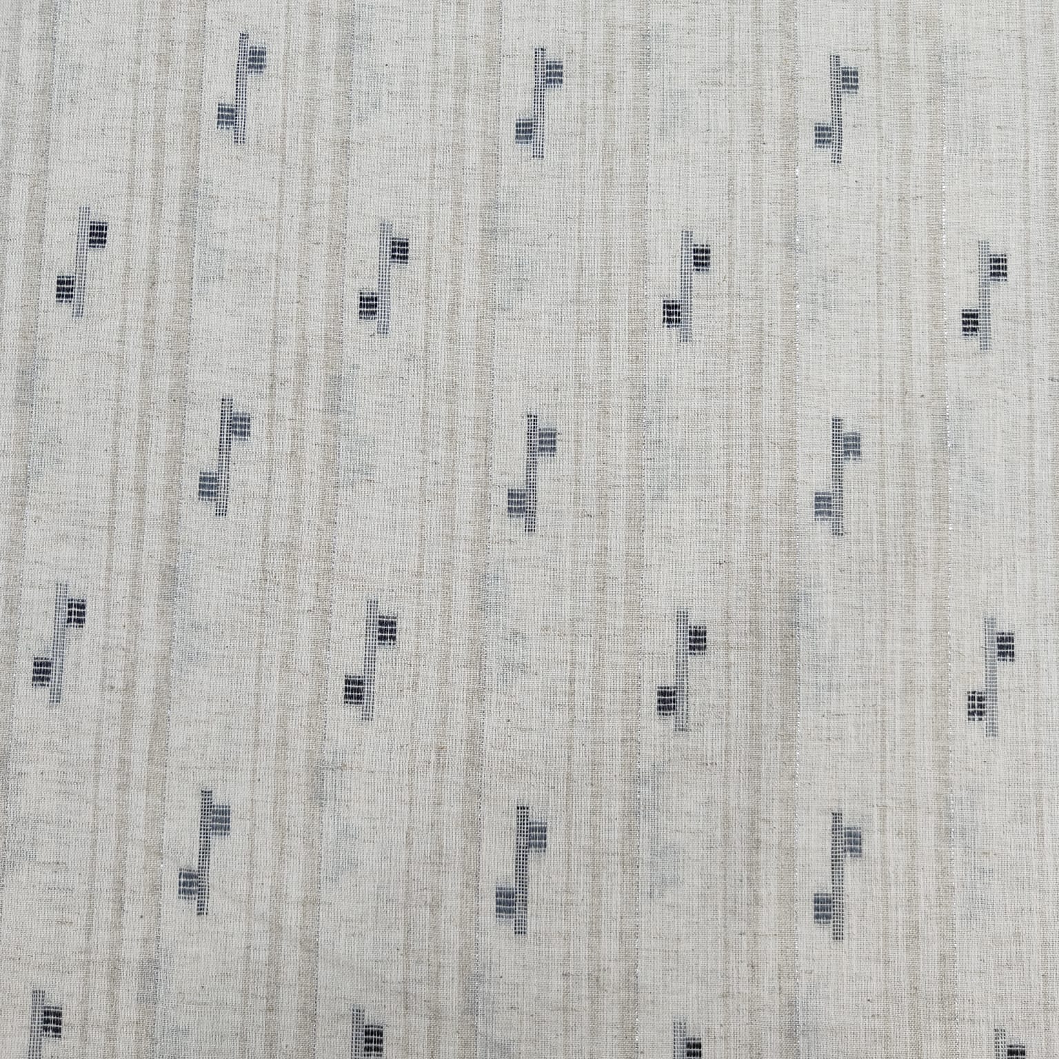 Cream & Black Handblock With Lurex Cotton Fabric 12036