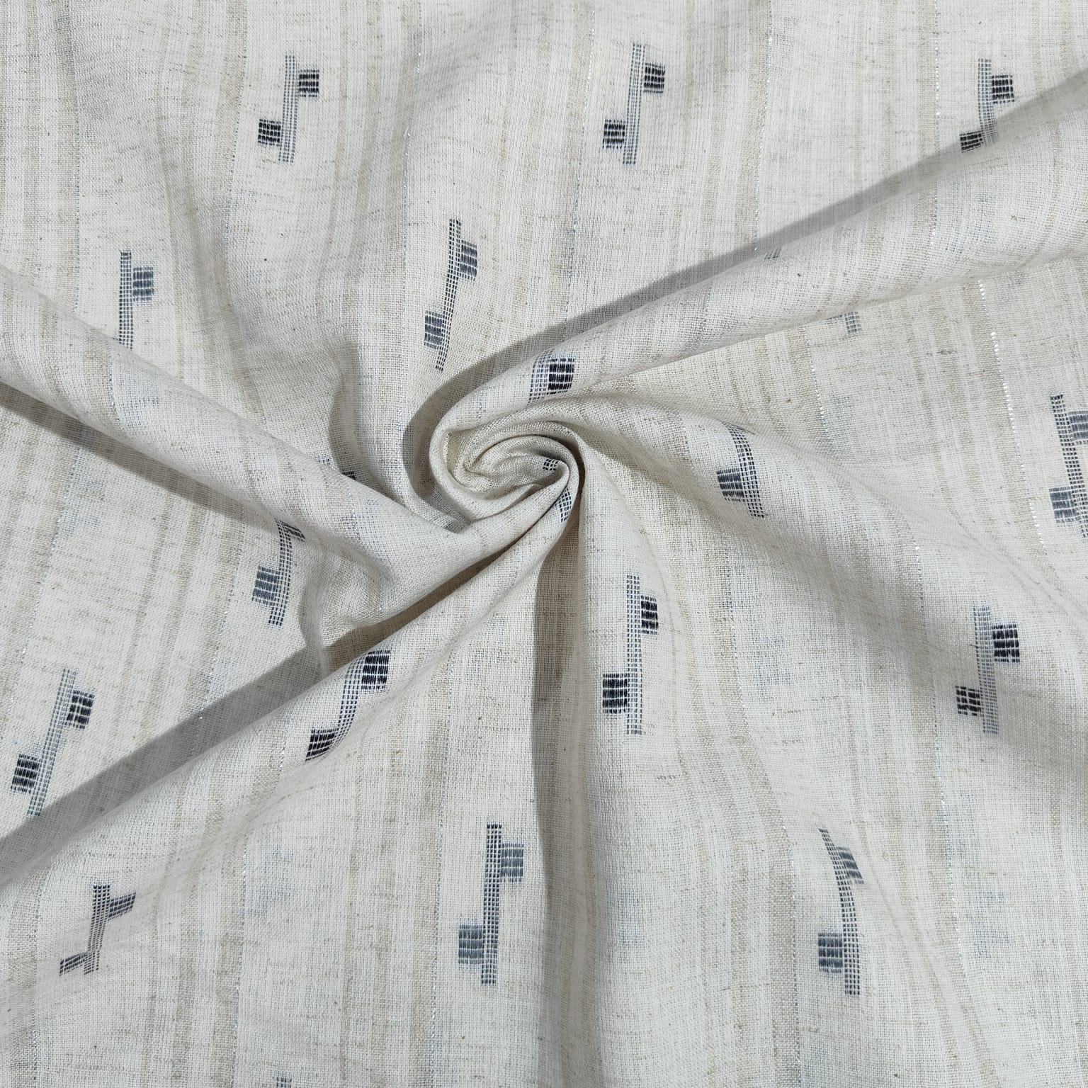 Cream & Black Handblock With Lurex Cotton Fabric 12036
