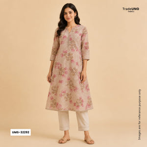 Cream Floral Thread Embroidery Chanderi Fabric UMS-32292 - TradeUNO
