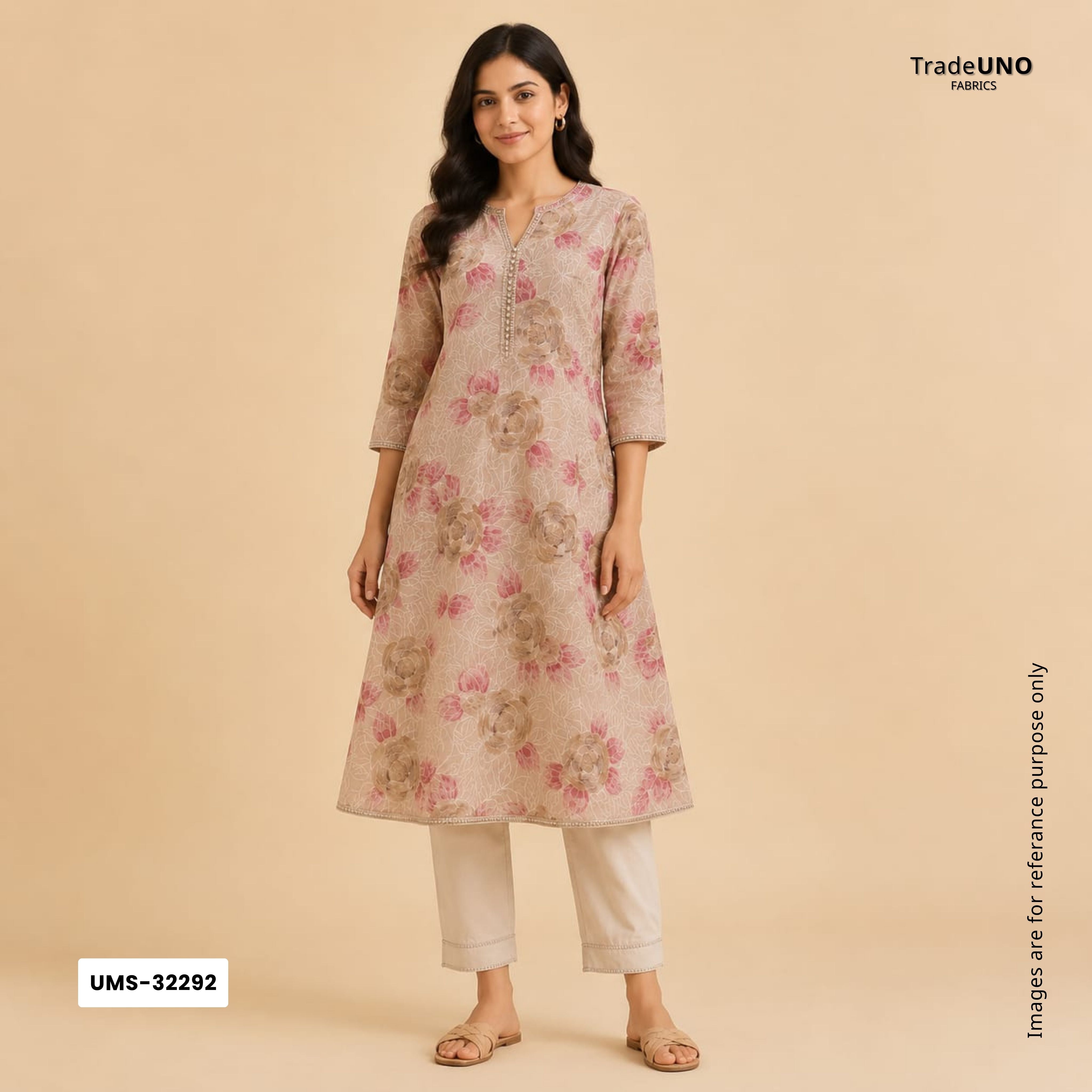 Cream Floral Thread Embroidery Chanderi Fabric UMS-32292 - TradeUNO