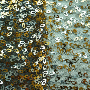 Black With Gold & Silver Sequence Embroidery Net Fabric