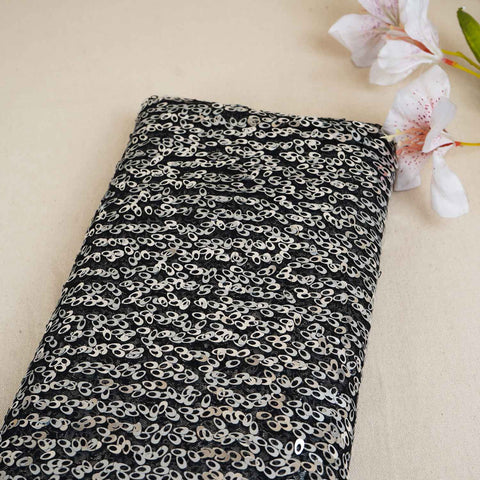 Black & Silver Sequence Embroidery Net Fabric