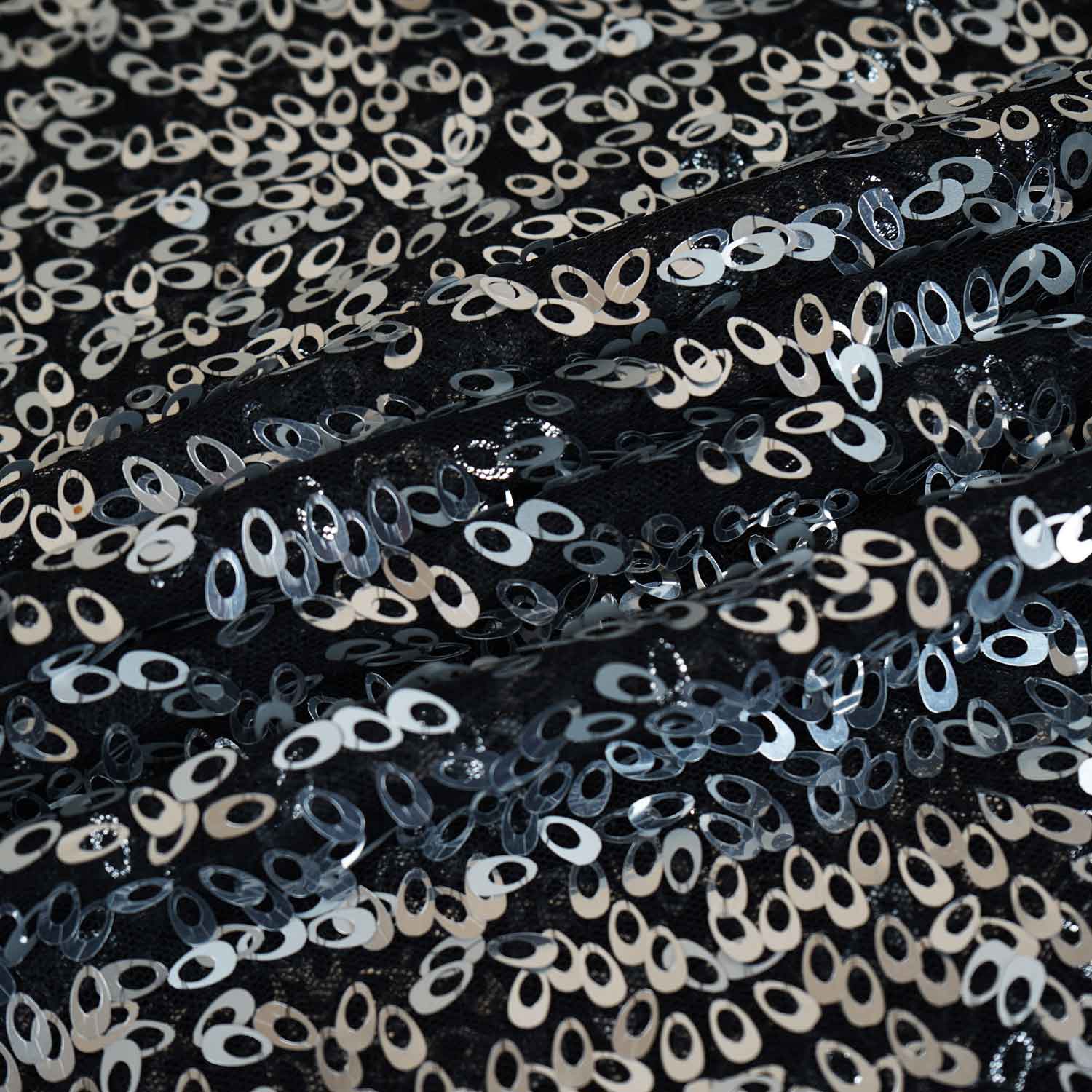 Black & Silver Sequence Embroidery Net Fabric - TradeUNO
