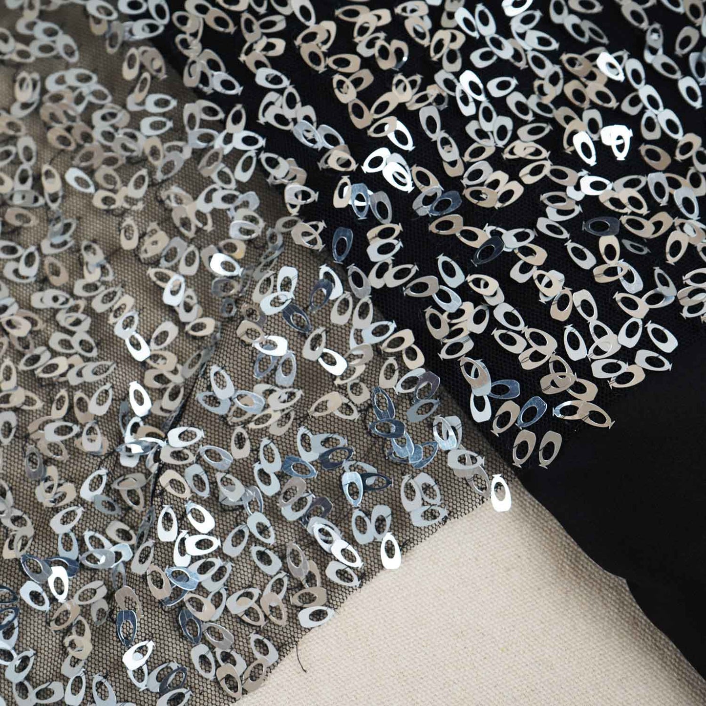 Black & Silver Sequence Embroidery Net Fabric